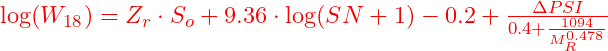  \log(W_{18}) = Z_r \cdot S_o + 9.36 \cdot \log(SN + 1) - 0.2 + \frac{\Delta PSI}{0.4 + \frac{1094}{M_R^{0.478}}} 