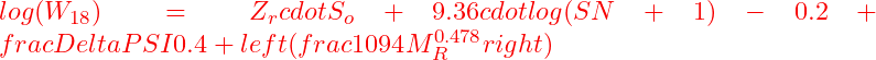 Rendered by QuickLaTeX.com  log(W_{18}) = Z_r cdot S_o + 9.36 cdot log(SN + 1) - 0.2 + frac{Delta PSI}{0.4 + left( frac{1094}{M_R^{0.478}} right)}