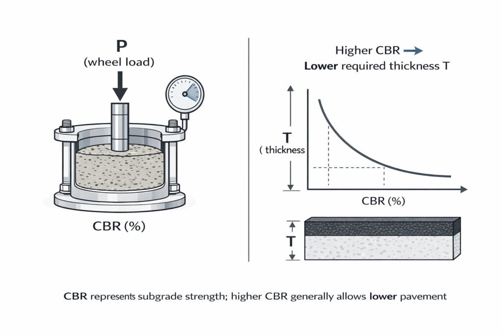 CBR test and pavement thickness correlation
