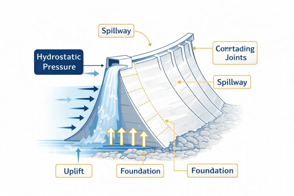 Arch-gravity dam technical diagram