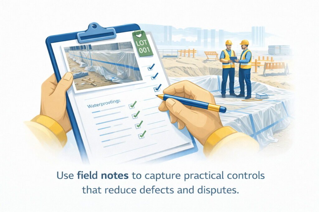 Field notes for construction site controls