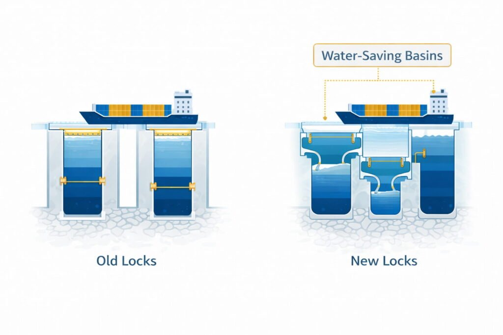 Old vs new canal lock systems