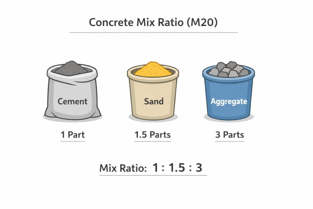 Concrete mix ratio infographic (M20)