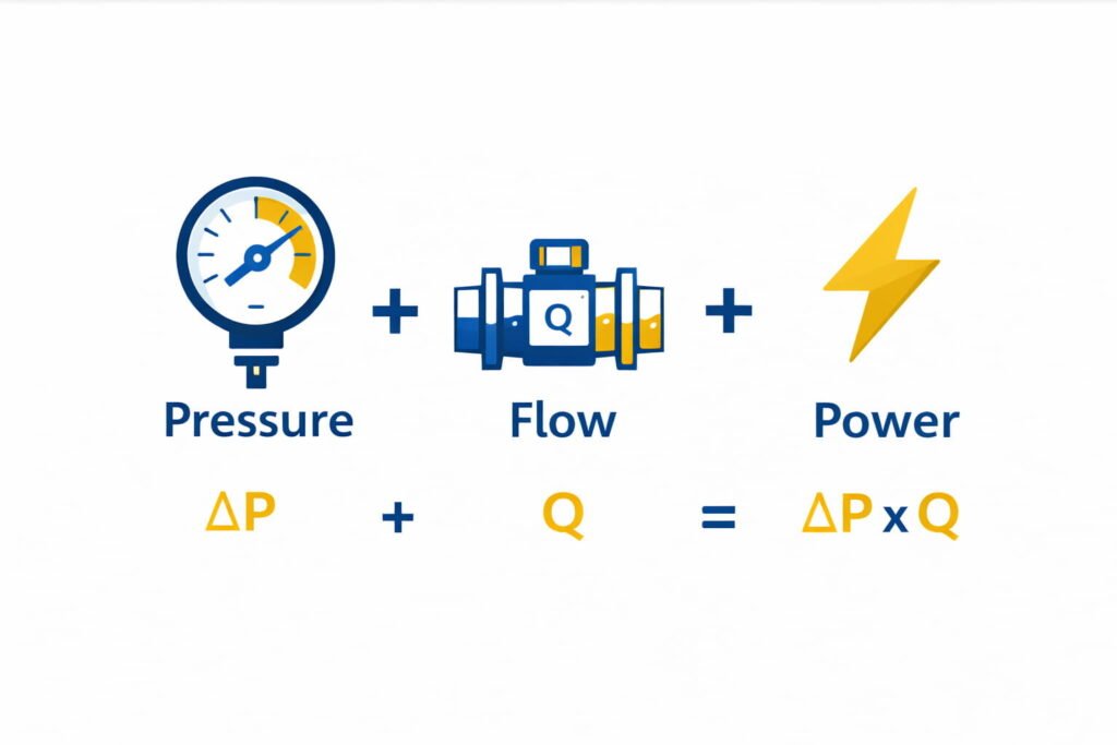 Hydraulic pressure, flow, and power diagram