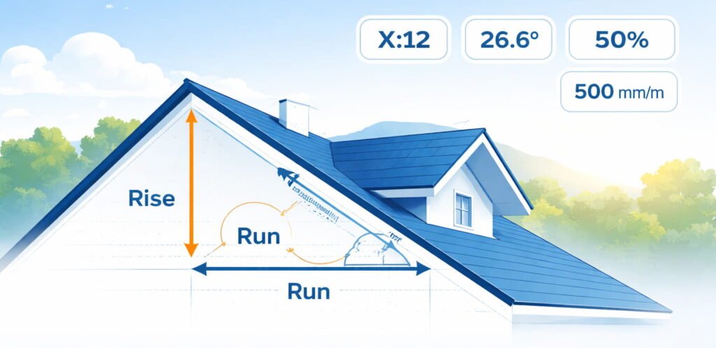Roof pitch calculation diagram illustration
