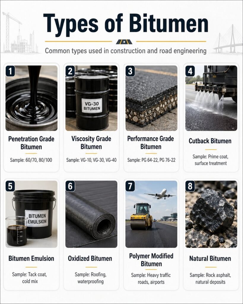Types and Grades of Bitumen Used in Construction